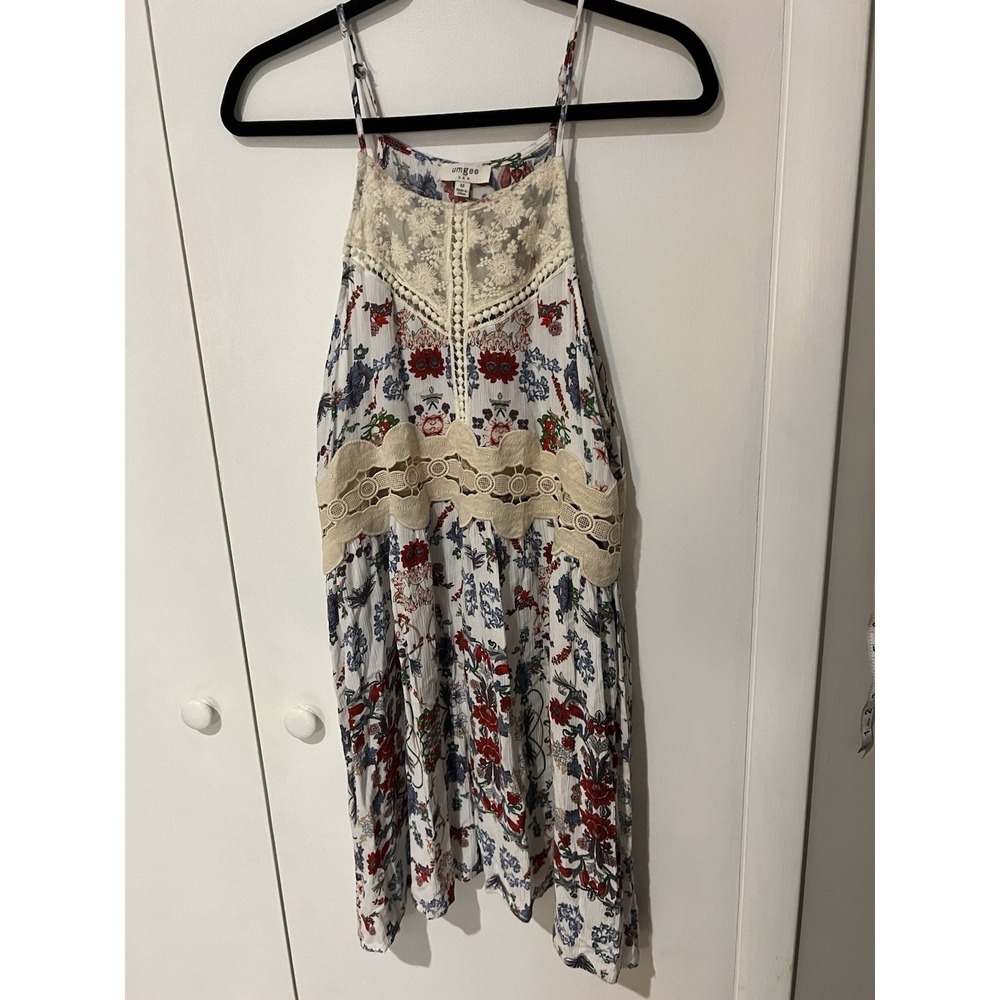 Umgee USA Womens Dress Medium Floral Flowy‎ Lace Boho Hippy Tank Sleeveless